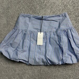 WAYF Striped Bubble Hem Mini Skirt Blue White Stripes Size Large